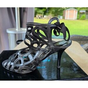Guess Open Toe Heels Pumps Bootie Strappy Lace Tie Sandals NEW 9.5M Black